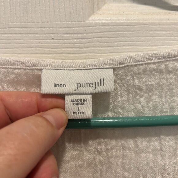 Pure J.Jill 100% Linen White Gauze Pintucked Blouse Petite L Buttoned 3/4 Sleeve - Picture 4 of 7